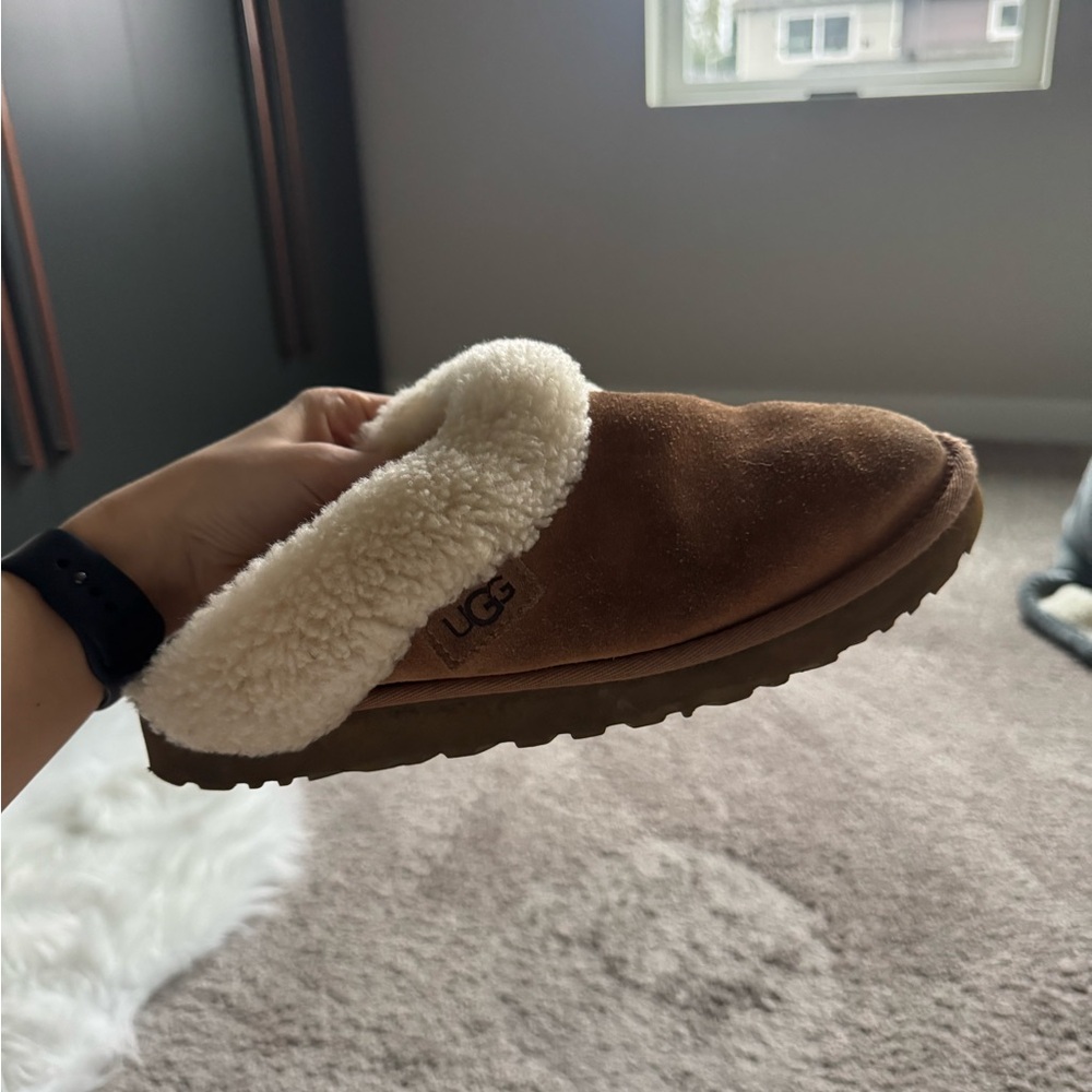 UGG Chestnut Suede Shearling-Lined Mules